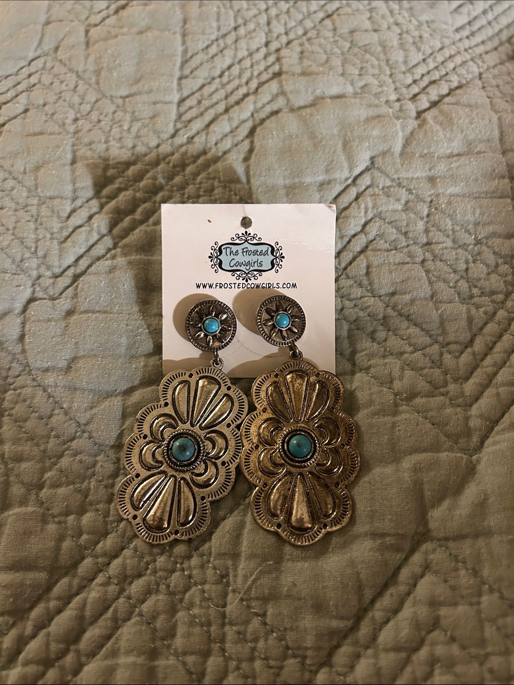 Turquoise Silver Floral Dangle Earrings